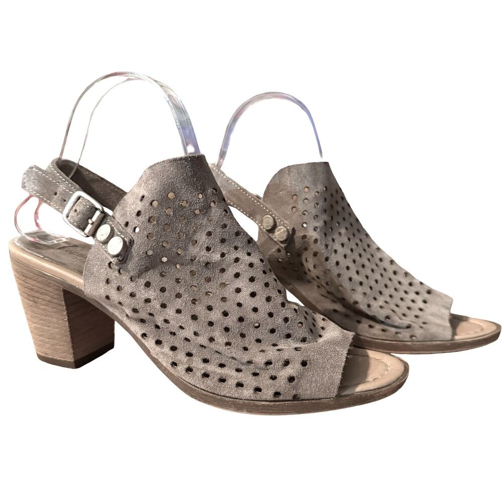 Sophia Milano Gray Suede Leather Open Toe Slingback Sandals Heels Shoes sz 8.5